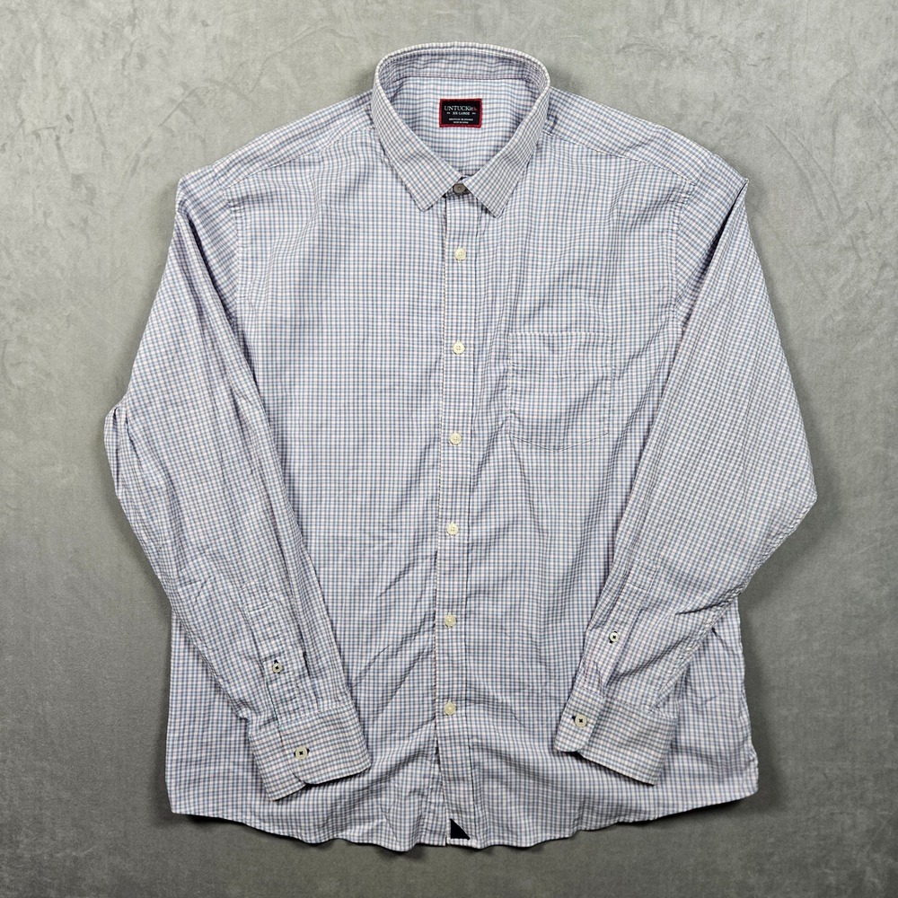 UNTUCKit Button Up Shirt Mens XXL Pink Blue Check Performance Nylon Stretch - Picture 2 of 10